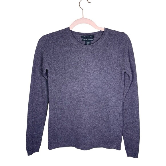 TAHARI‎  PURE LUXE 100% Cashmere Gray Crew Neck Sweater Size XS Round Neck - Picture 1 of 9